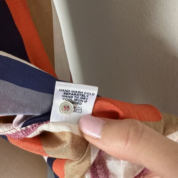 XIRENA Women's Striped Silk Cotton Button Up Shirt Blouse Colorful Bright - Picture 8 of 11